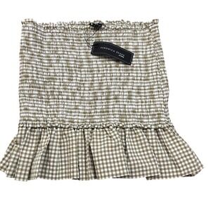 Veronica Beard Gingham Smocked Ruffle‎ Mini Skirt Cute Trendy Casual Olive Green